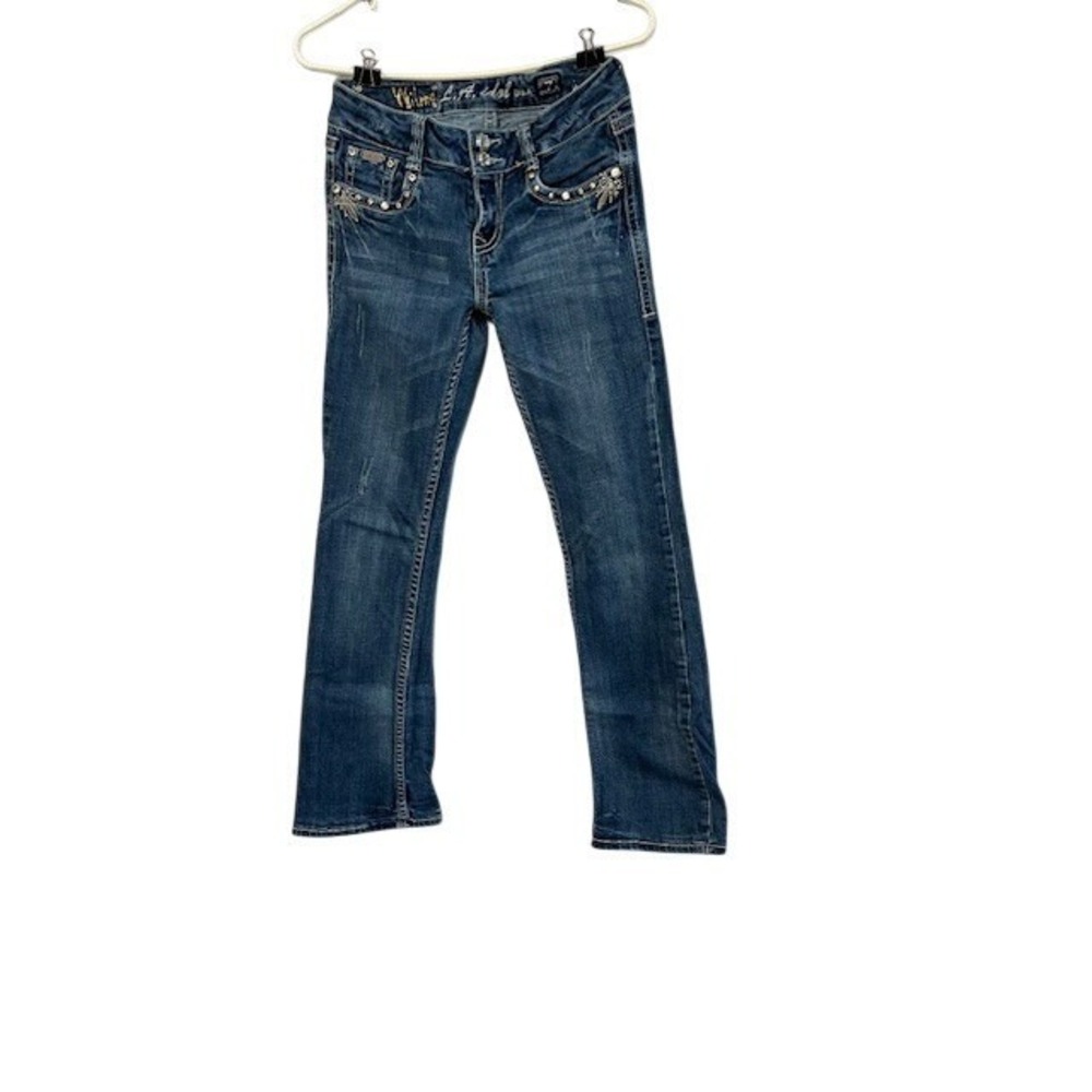 LA Idol Women Bootcut Jeans Embellished Rhinestone Medium Wash Size 7 Denim